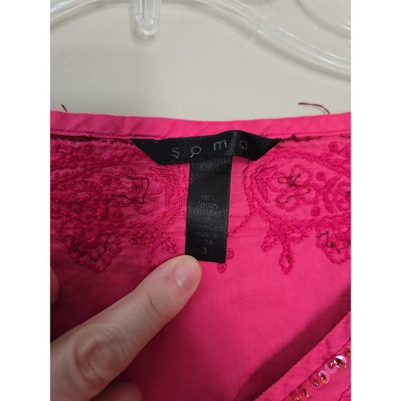 Somo Pink Embroidered Beaded Long Sleeve Indian Kurta Dress Womans Size 3 - Picture 5 of 6